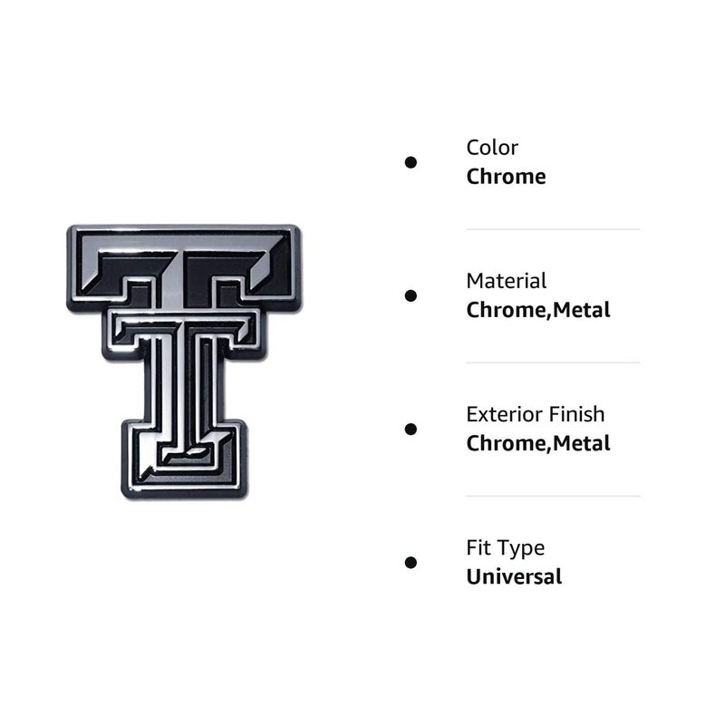 AMG Auto Emblems Texas Tech Emblem Red Raiders Premium Metal Auto Emblem (Chrome) - Image 2